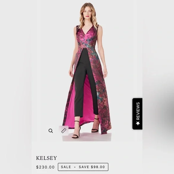 Kay Unger Vibrant Pink and Black Walk Thru Jumpsuit - Picture 3 of 8